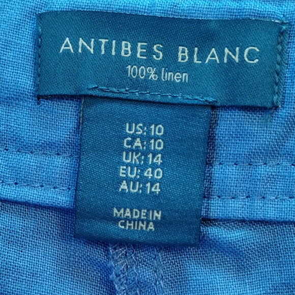 Antibes Blanc Women Short 100% Linen Chino High Rise Blue Size 10 - Picture 7 of 11